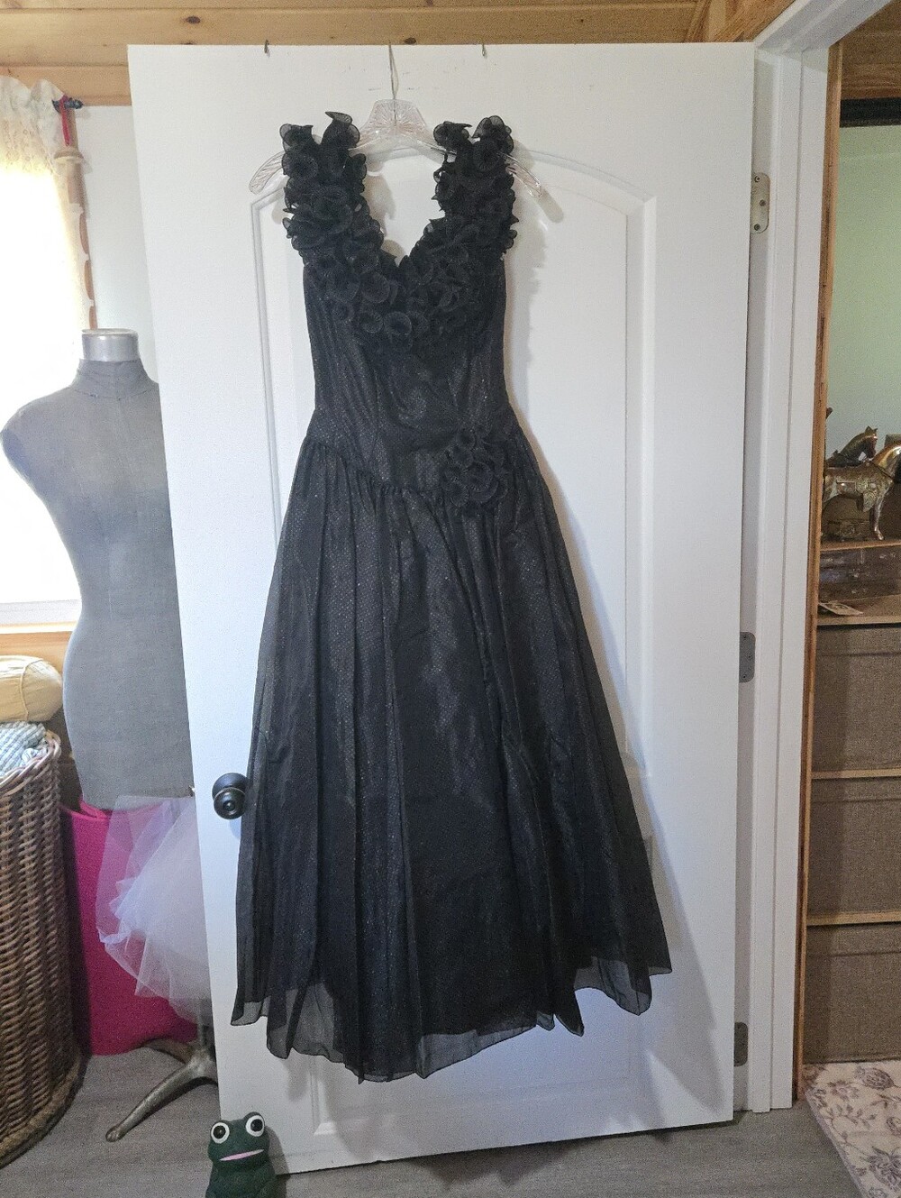 Vintage Mike Benet Formals Black Shimmer Polka Dotted Dress, SIZE 10